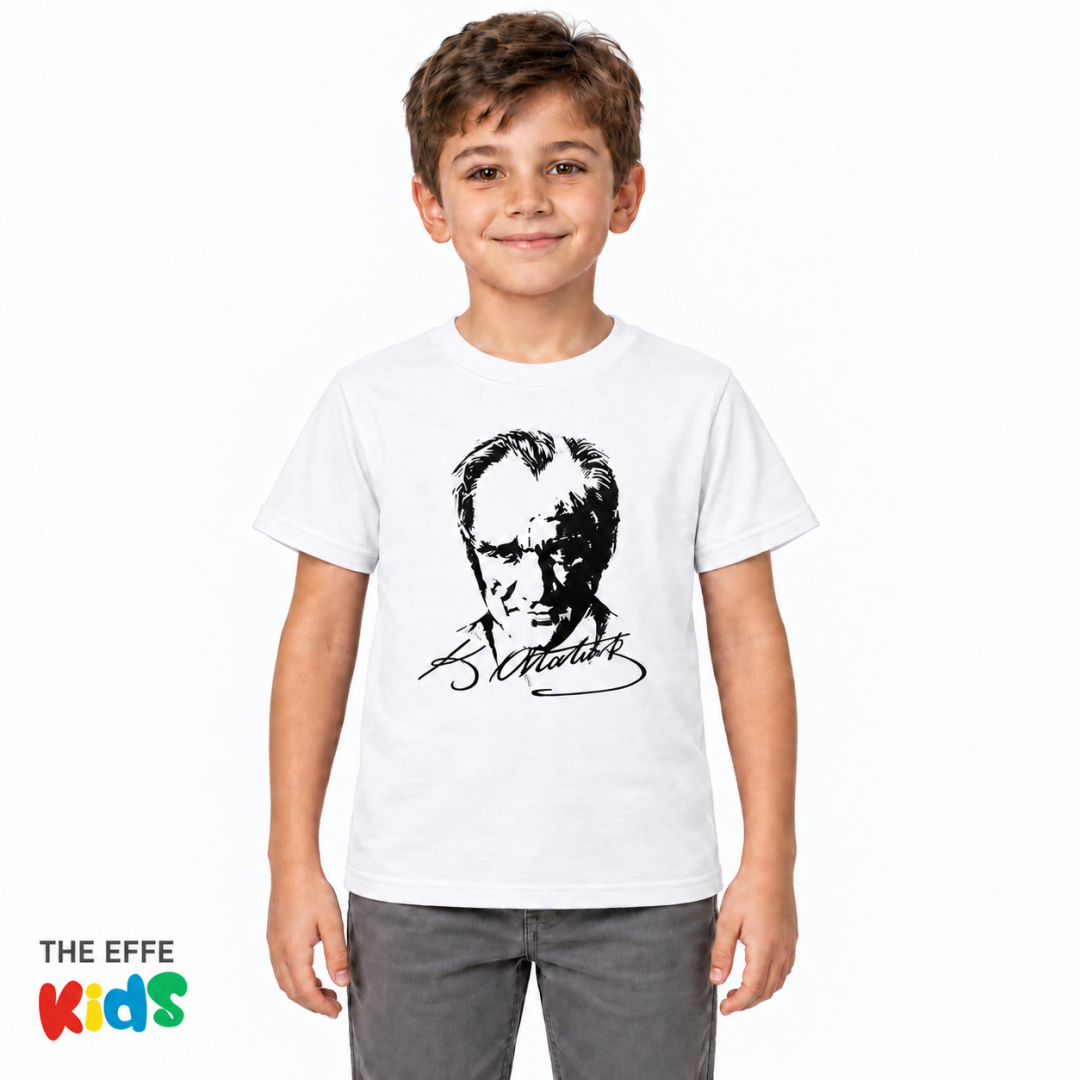 Atatürk Baskılı Çocuk Tişörtü Beyaz