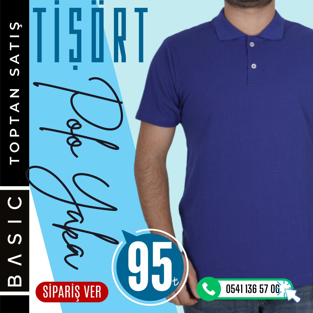Basic Polo Yaka Tişört Saks Mavi