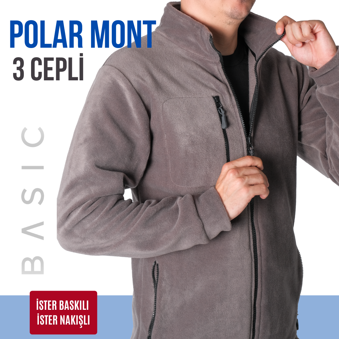 Baskılı Basic Polar Mont 3 Cepli Gri