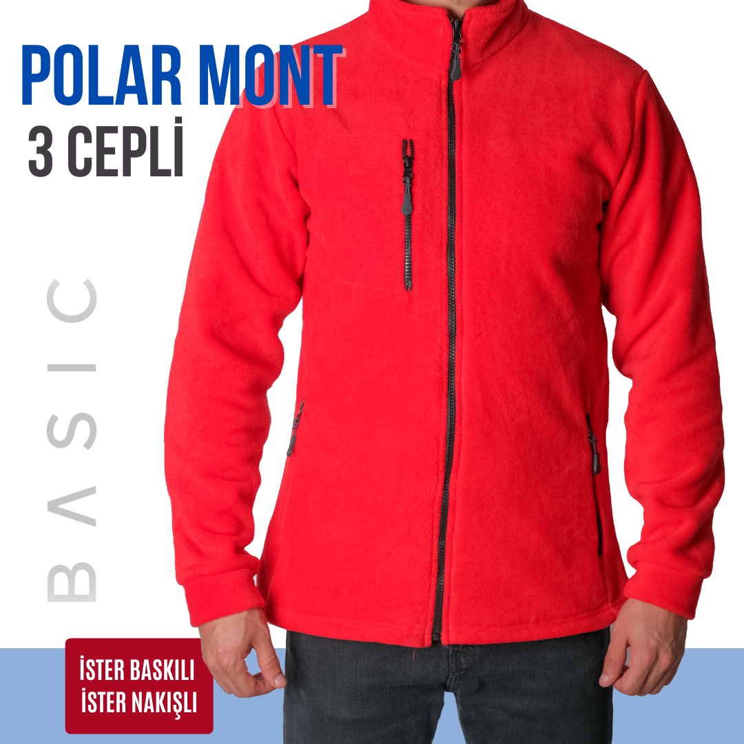 Baskılı Basic Polar Mont 3 Cepli Kırmızı Baskılı Basic Polar Mont 3 Cepli Kırmızı