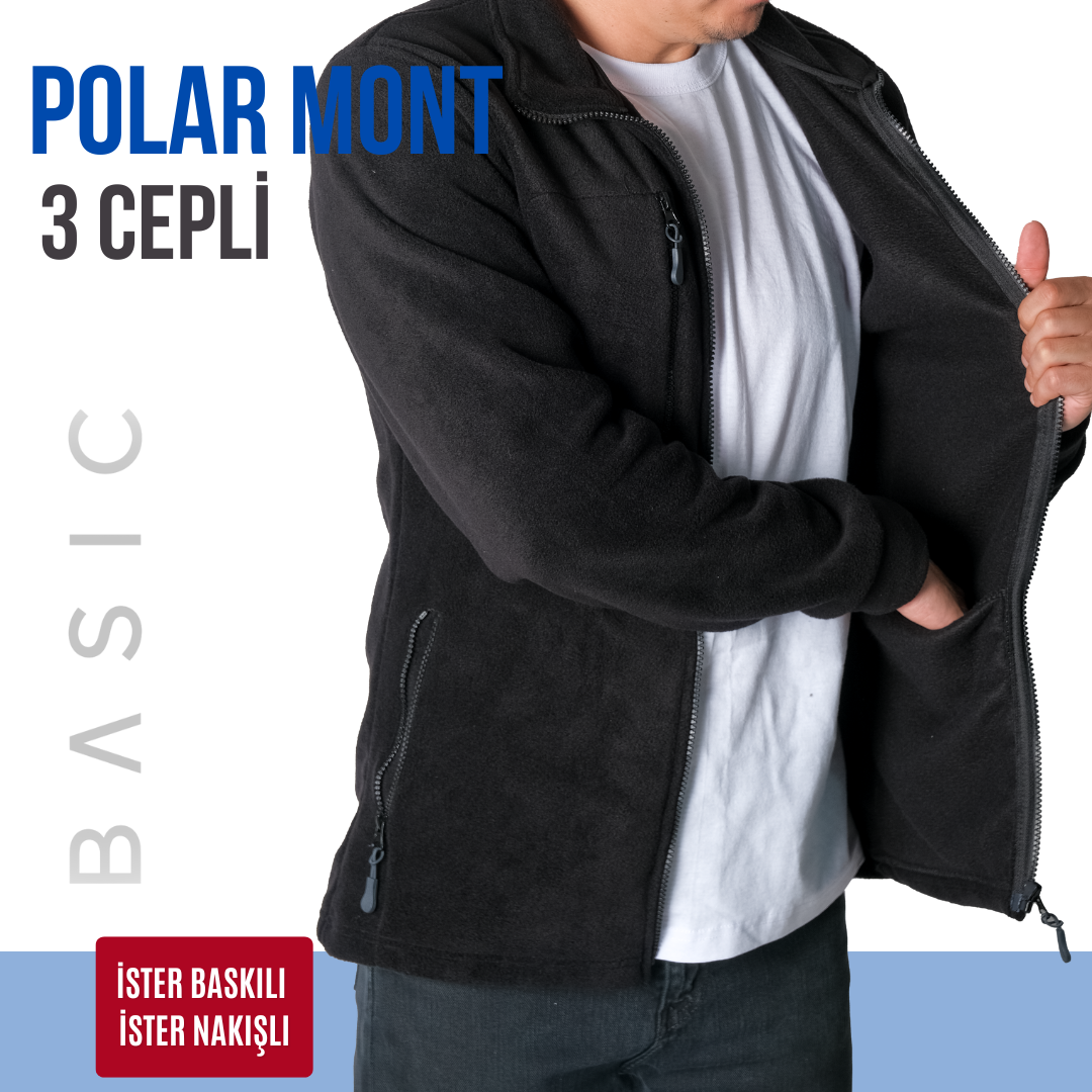 Baskılı Basic Polar Mont 3 Cepli Siyah