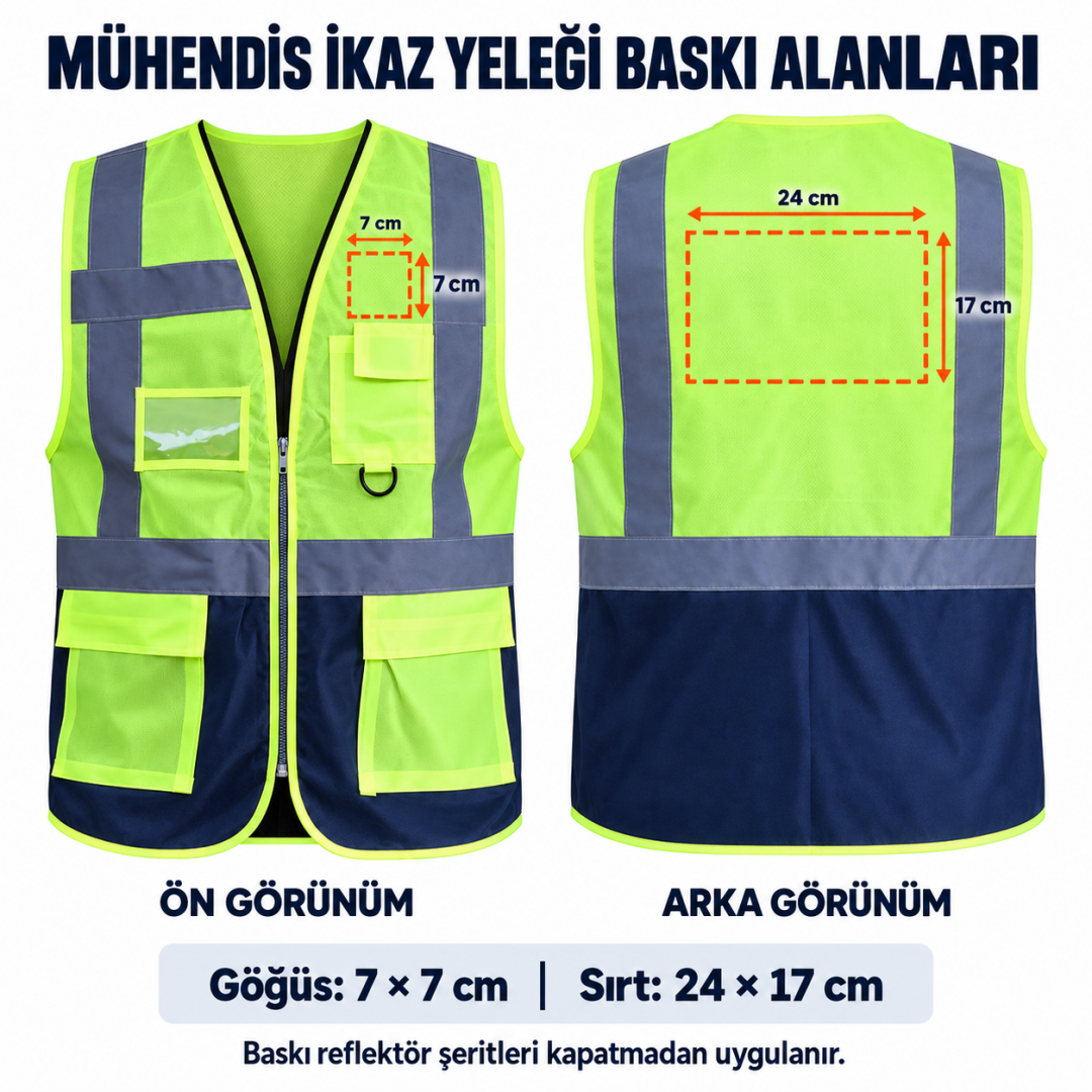 Baskılı Mühendis İkaz Yeleği Sarı - Lacivert - İş Kıyafeti Baskılı Mühendis İkaz Yeleği Sarı - Lacivert - İş Kıyafeti