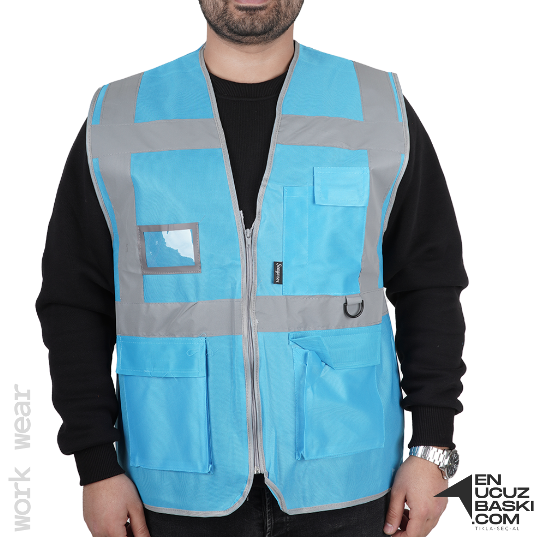 Baskılı Mühendis İkaz Yeleği Turkuaz - İş Kıyafeti