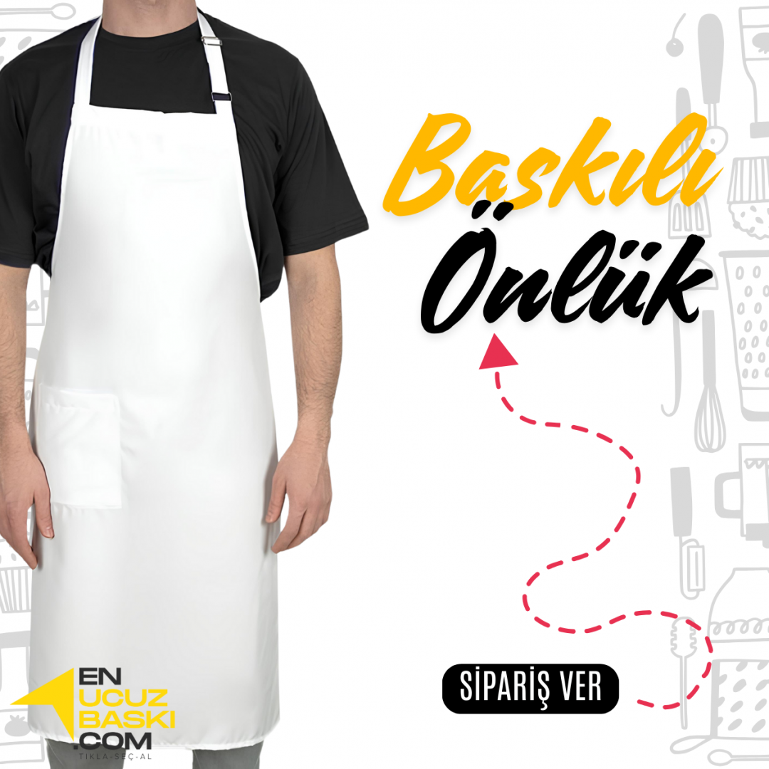 Baskılı Mutfak Aşçı Önlük Beyaz - İş Kıyafeti