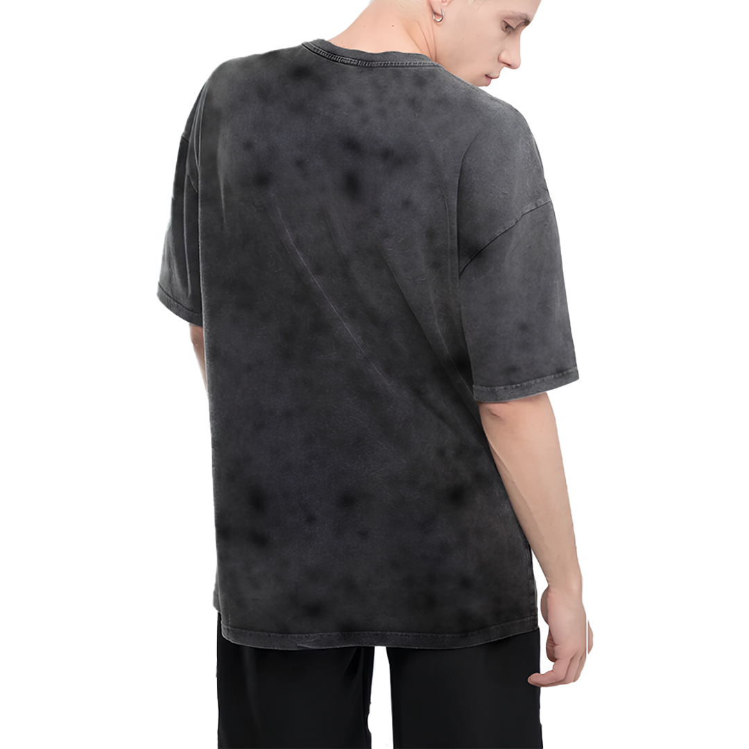 Baskılı Over Size T-shirt Boyama Gri - Premium