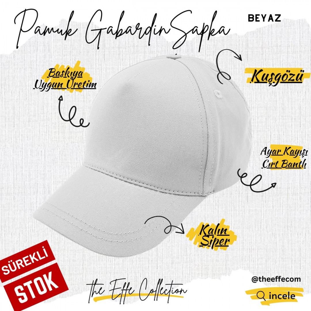 Baskılı Pamuk Gabardin Şapka Beyaz