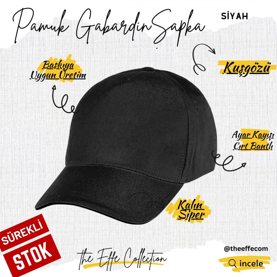 Baskılı Pamuk Gabardin Şapka Siyah