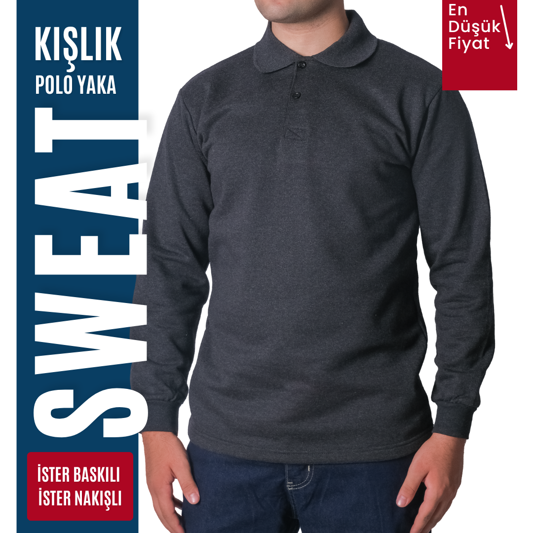Baskılı Polo Yaka Sweat Füme