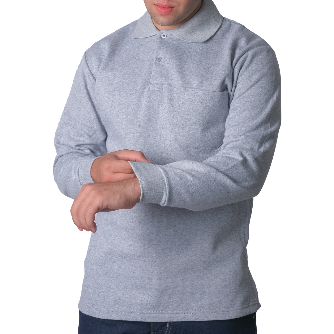 Baskılı Polo Yaka Sweat Gri Baskılı Polo Yaka Sweat Gri