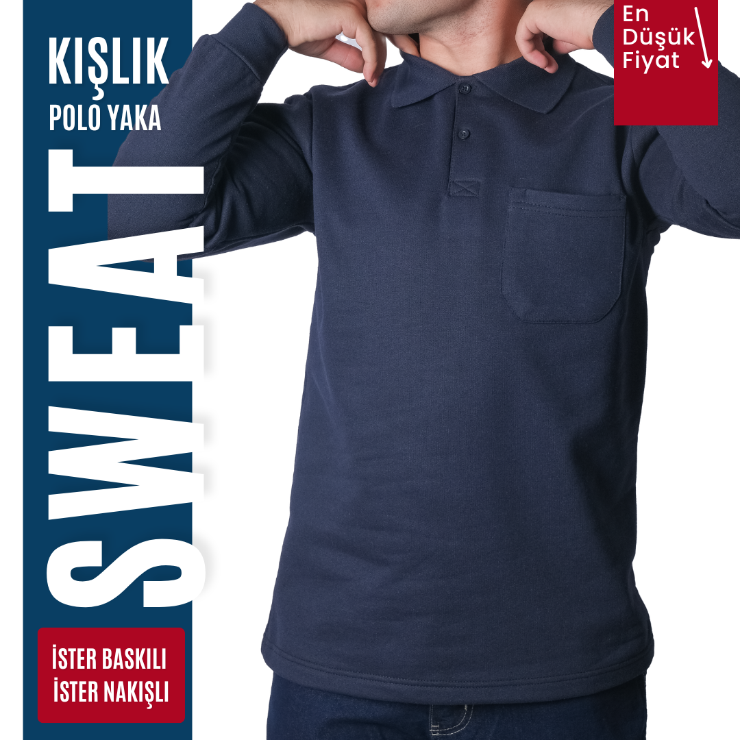 Baskılı Polo Yaka Sweat Lacivert