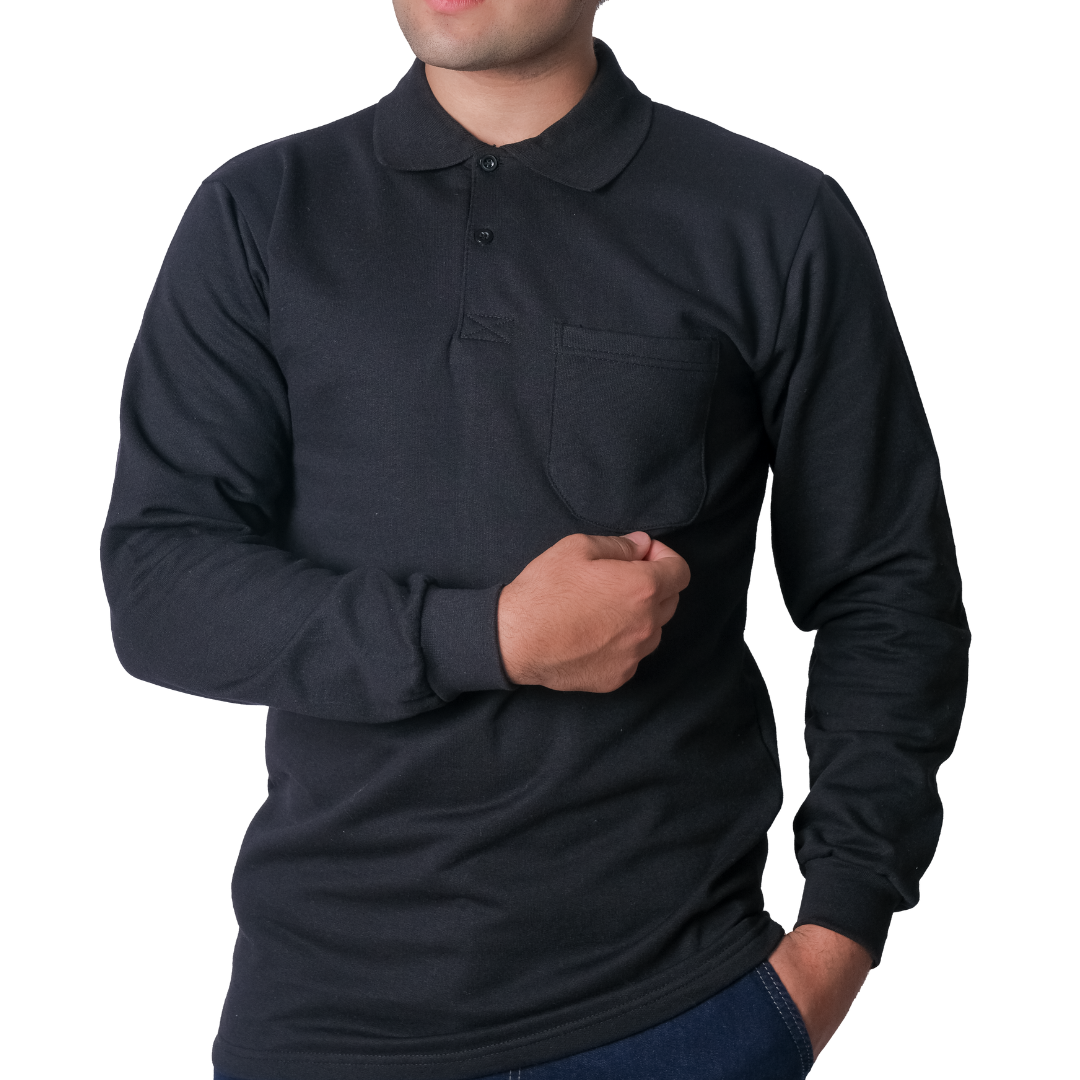 Baskılı Polo Yaka Sweat Siyah Baskılı Polo Yaka Sweat Siyah