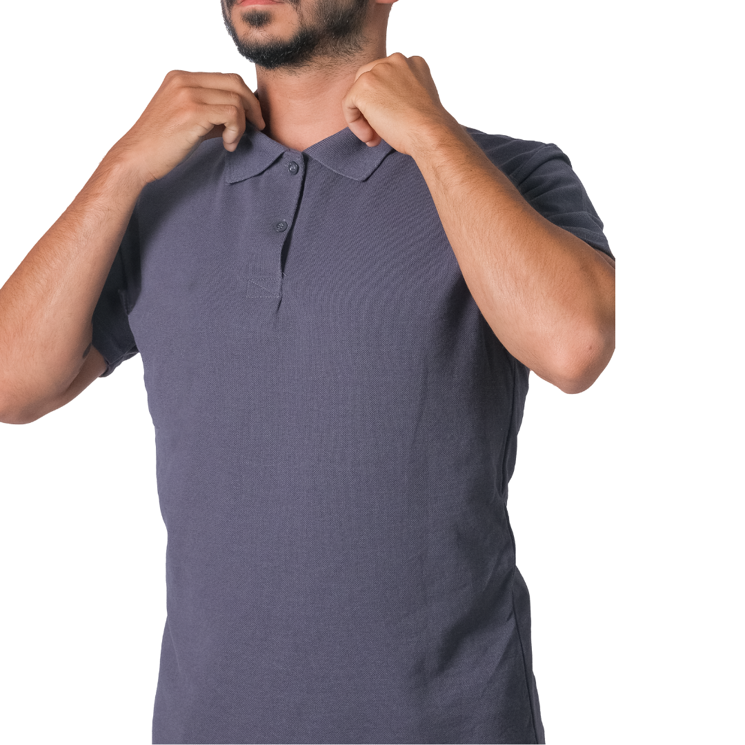 Baskılı Polo Yaka Tişört Basic Antresit Gri