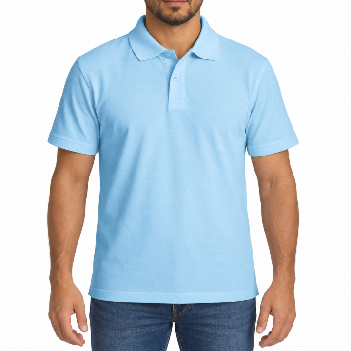 Baskılı Polo Yaka Tişört Basic Bebe Mavisi