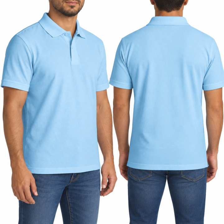 Baskılı Polo Yaka Tişört Basic Bebe Mavisi