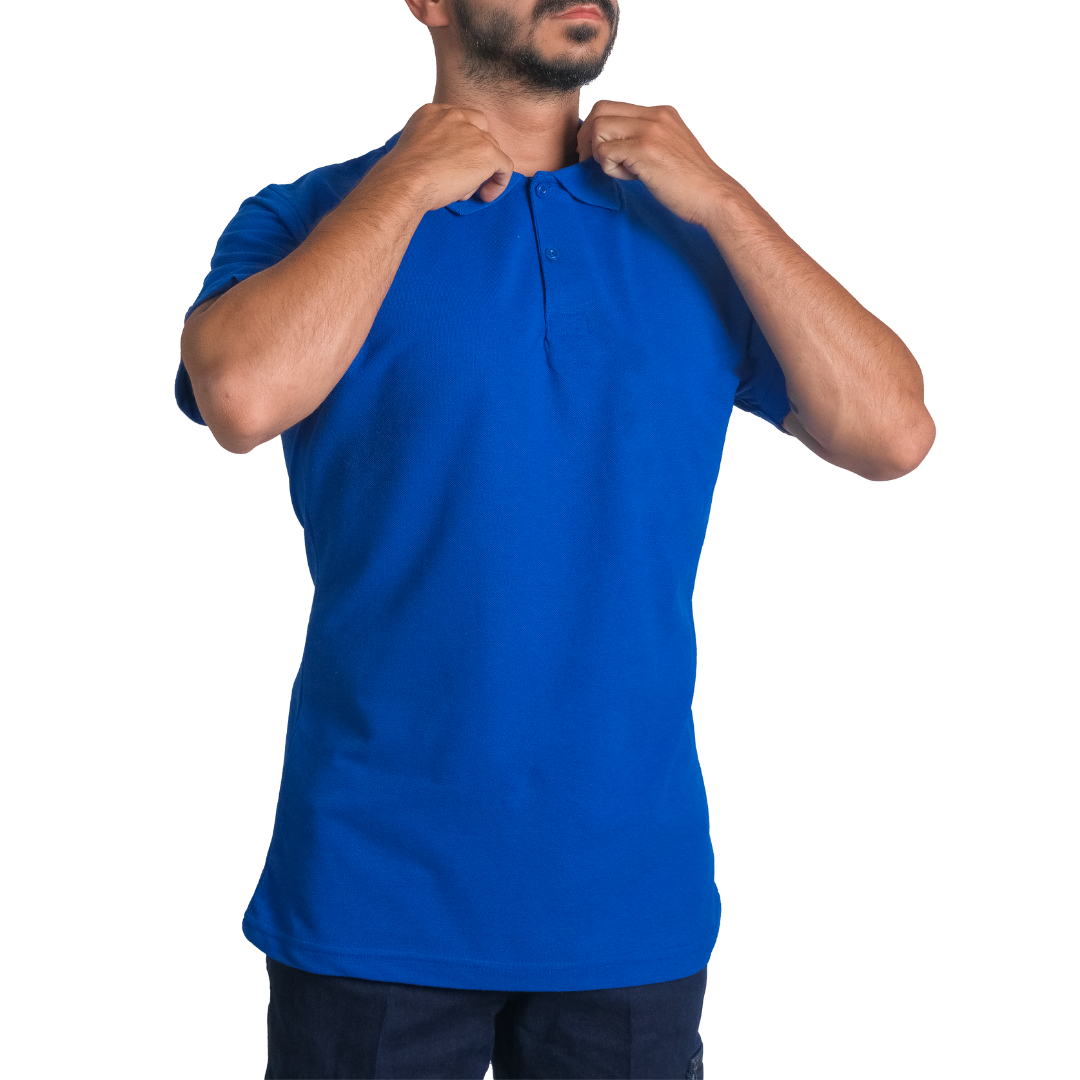 Baskılı Polo Yaka Tişört Basic Saks Mavi