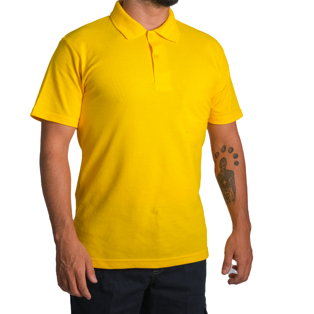 Baskılı Polo Yaka Tişört Basic Sarı Baskılı Polo Yaka Tişört Basic Sarı