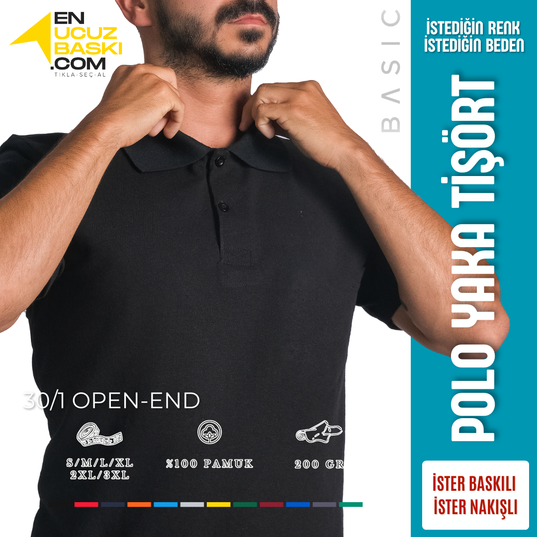 Baskılı Polo Yaka Tişört Basic Siyah Baskılı Polo Yaka Tişört Basic Siyah