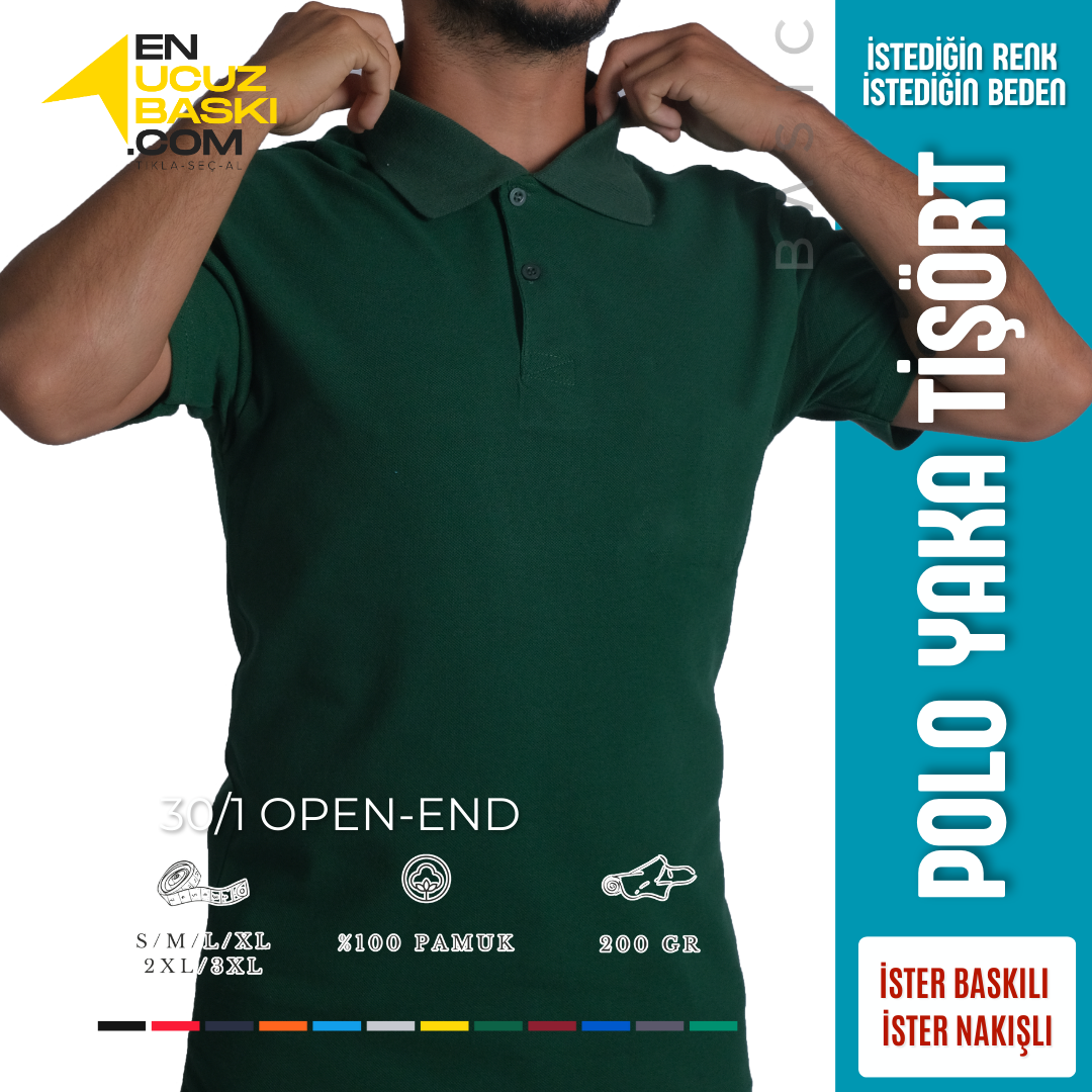 Baskılı Polo Yaka Tişört Basic Yeşil Baskılı Polo Yaka Tişört Basic Yeşil