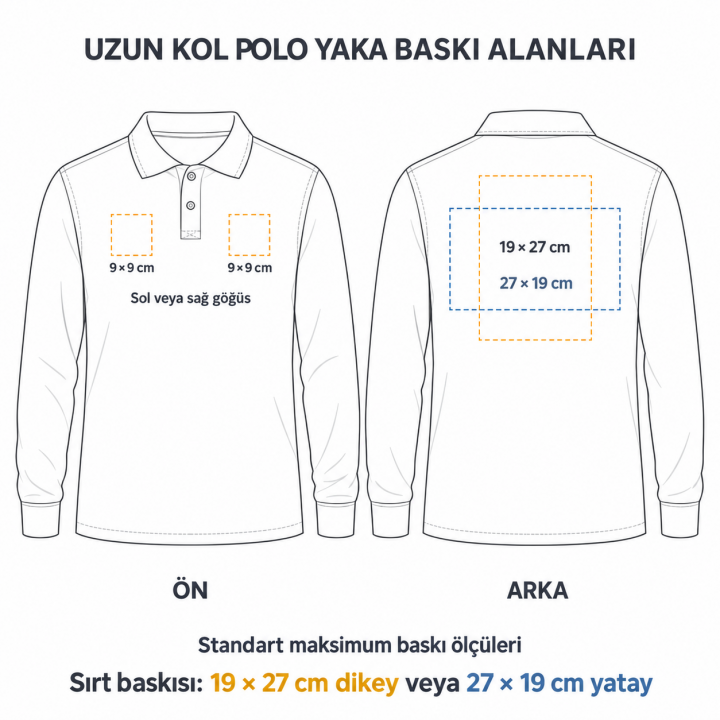 Baskılı Polo Yaka Uzun Kol T-shirt Lacivert - Premium