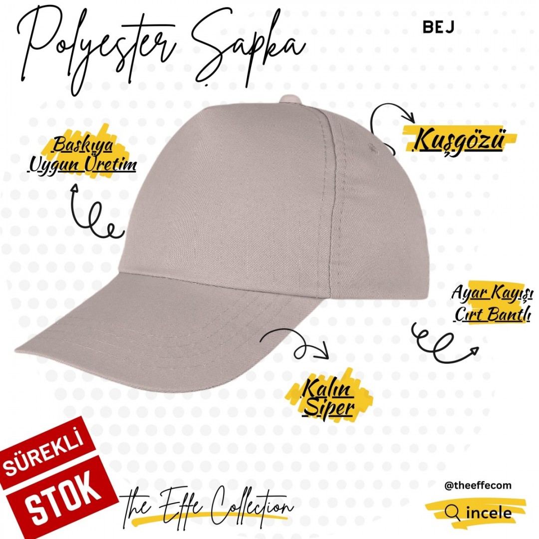 Baskılı Polyester Şapka Beyaz