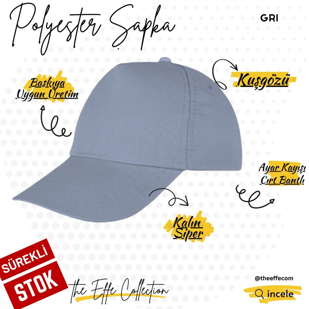 Baskılı Polyester Şapka Gri