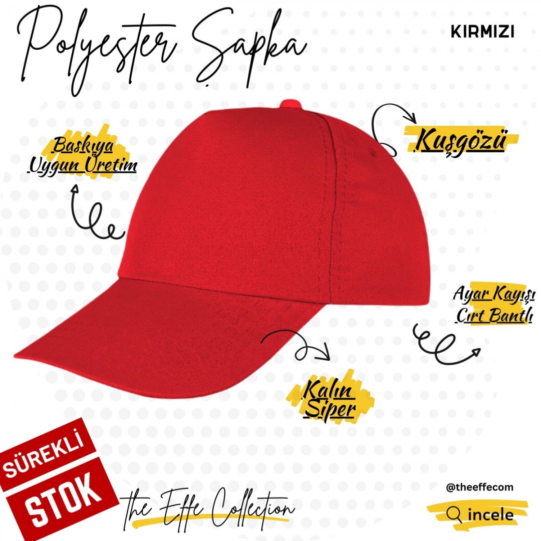 Baskılı Polyester Şapka Kırmızı