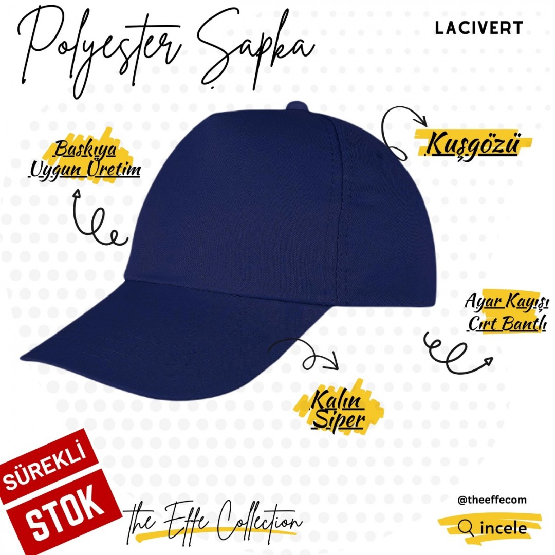 Baskılı Polyester Şapka Lacivert