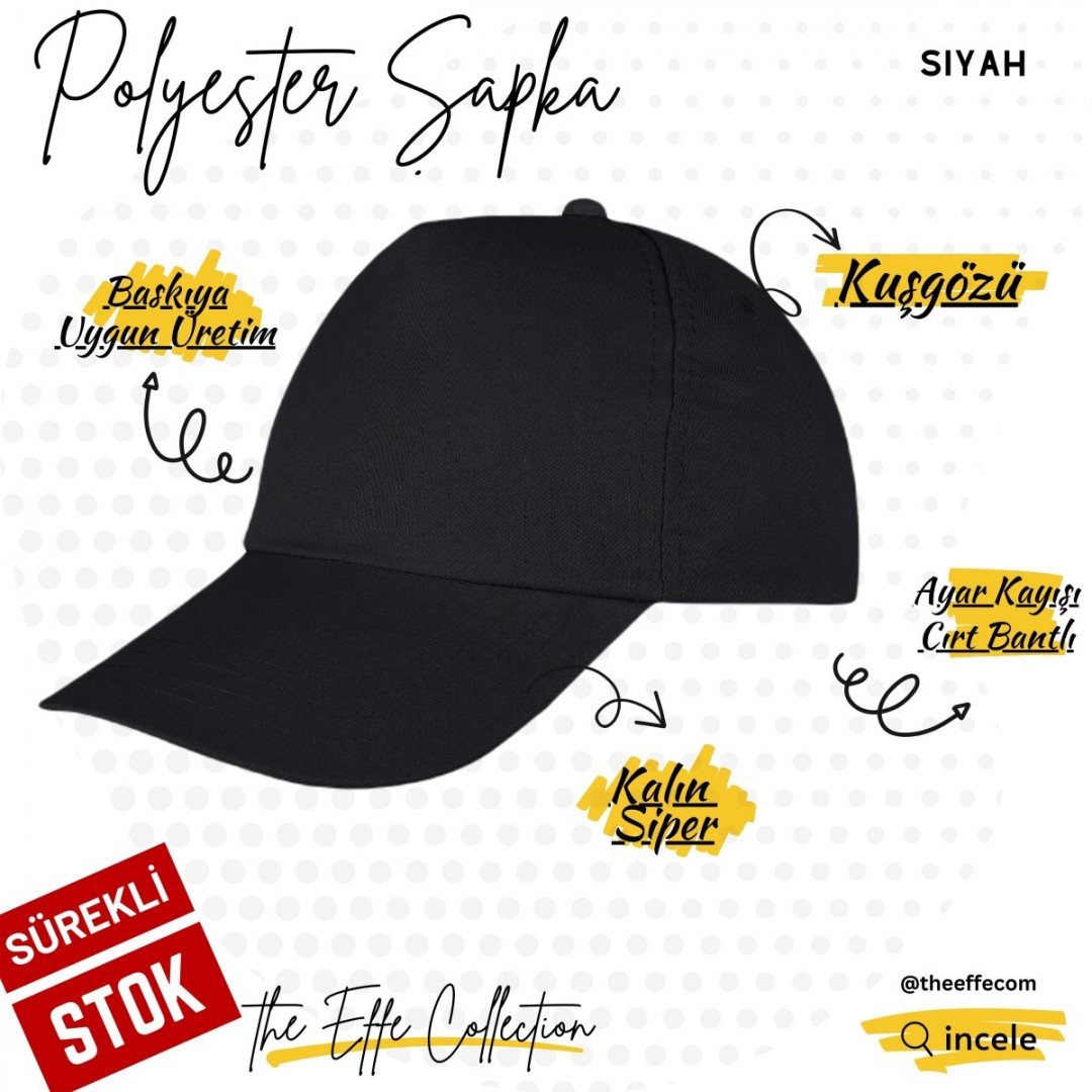 Baskılı Polyester Şapka Siyah