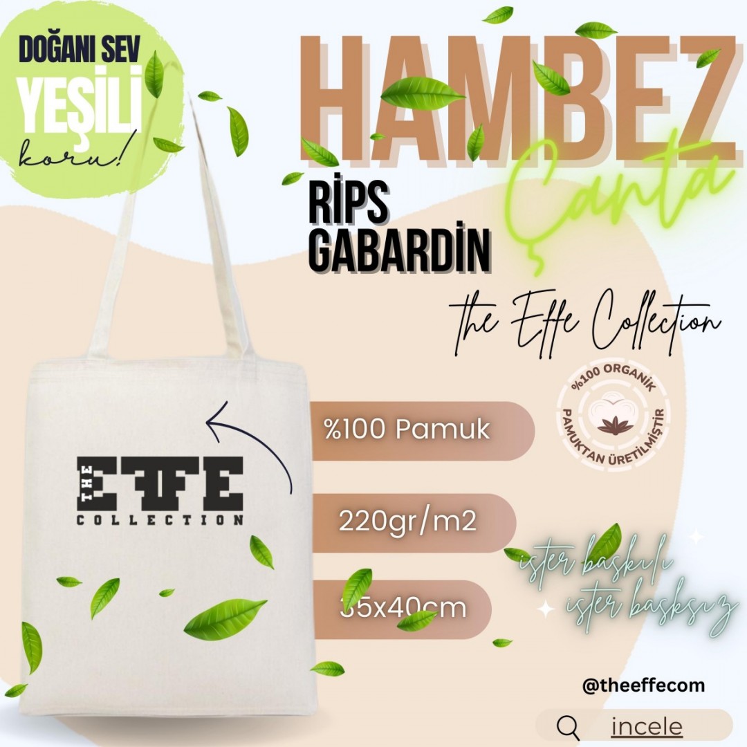 Baskılı Rips Gabardin Hambez Çanta Rips Gabardin  35x40 Cm ( 25 Adet)