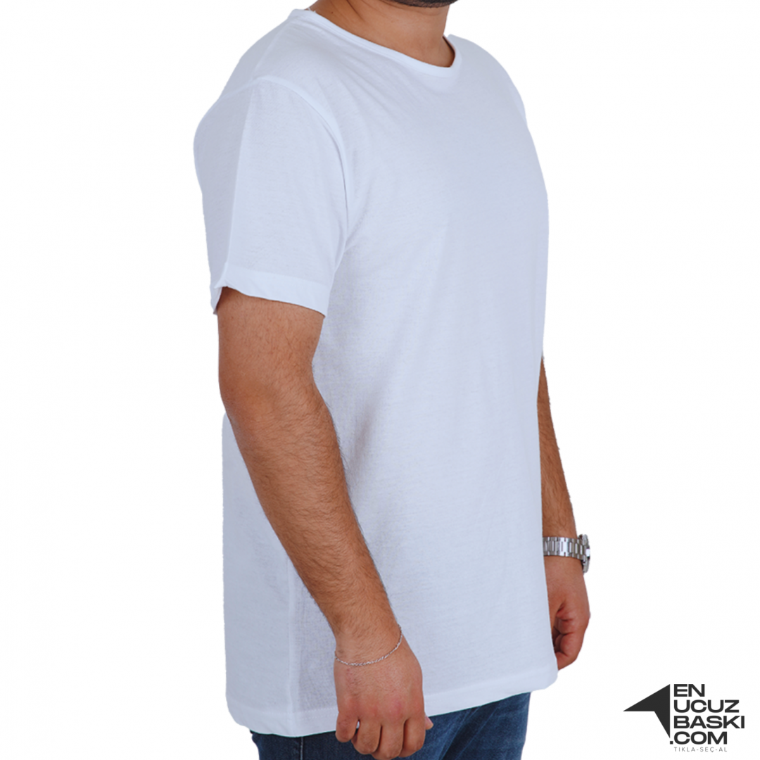 Baskılı Sıfır Yaka Basic Tişört Beyaz