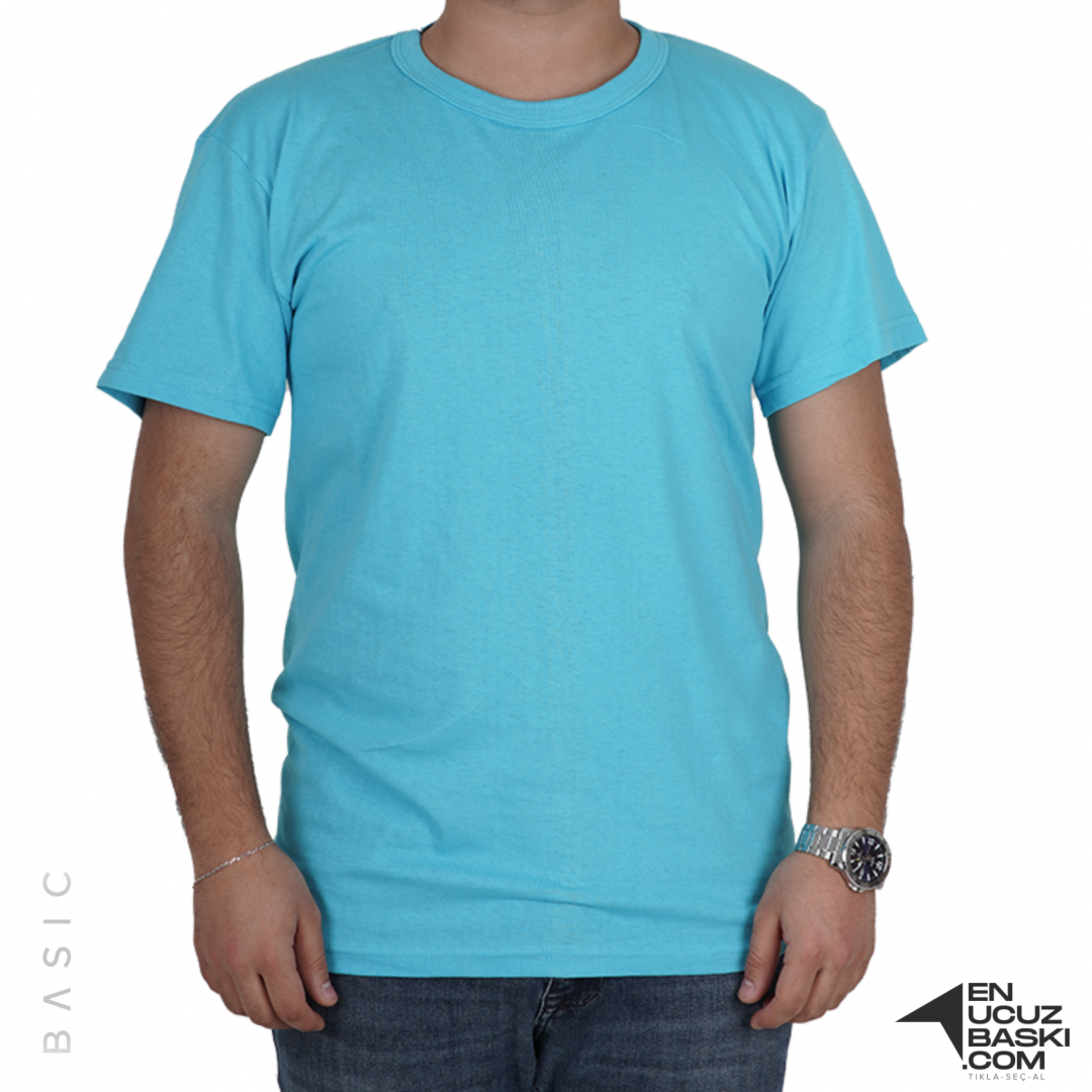 Baskılı Sıfır Yaka Basic Tişört Turkuaz Baskılı Sıfır Yaka Basic Tişört Turkuaz