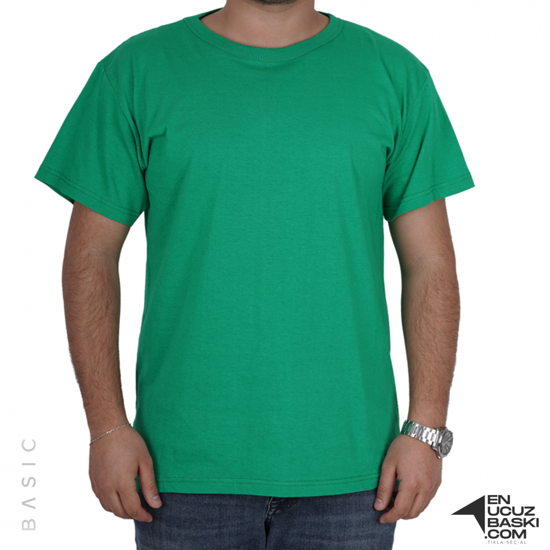 Baskılı Sıfır Yaka Basic Tişört Yeşil