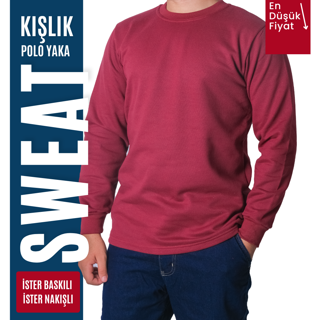 Baskılı Sıfır Yaka Sweat Bordo Baskılı Sıfır Yaka Sweat Bordo