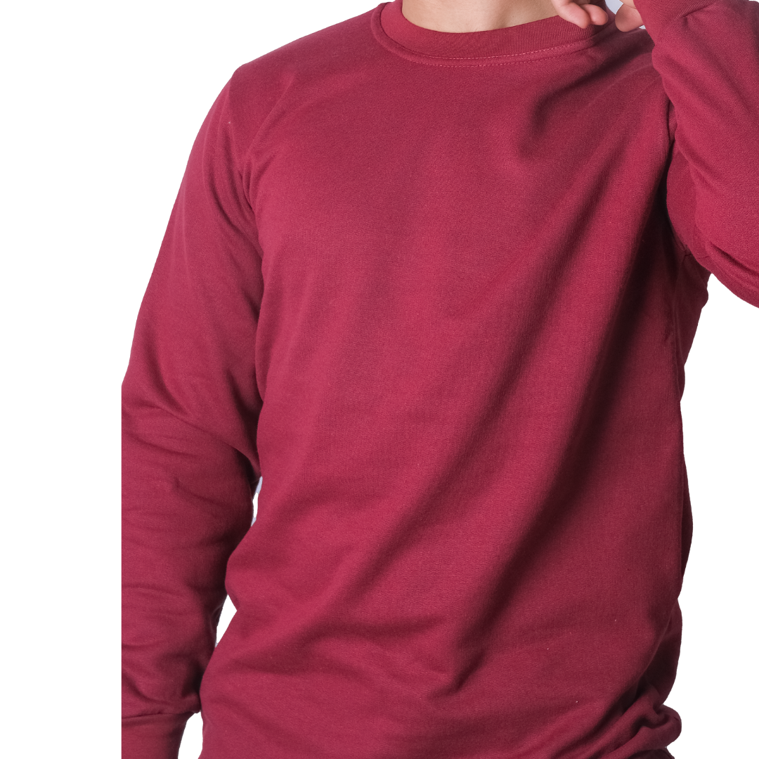 Baskılı Sıfır Yaka Sweat Bordo