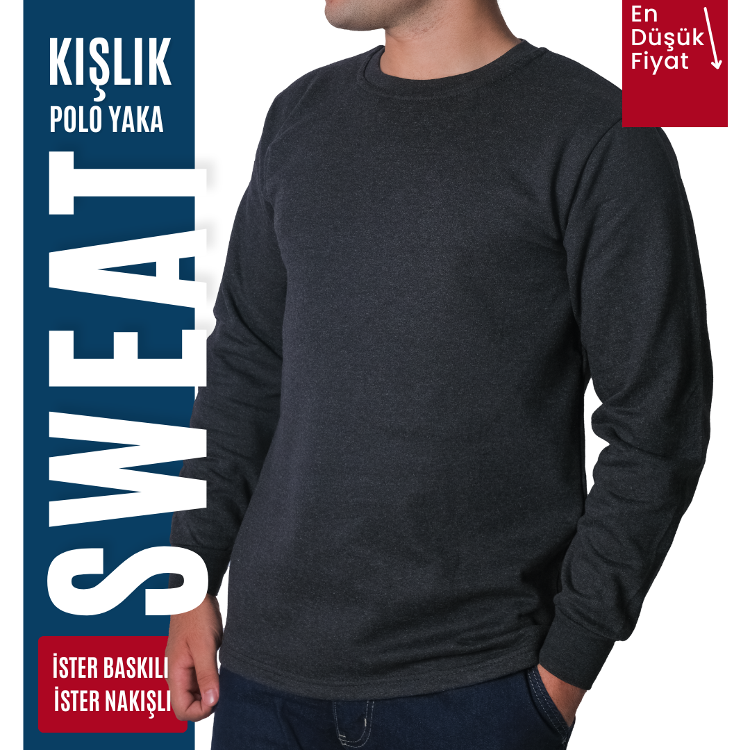 Baskılı Sıfır Yaka Sweat Füme