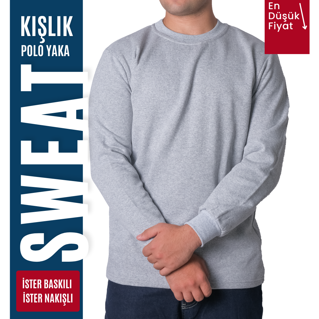 Baskılı Sıfır Yaka Sweat Gri Baskılı Sıfır Yaka Sweat Gri