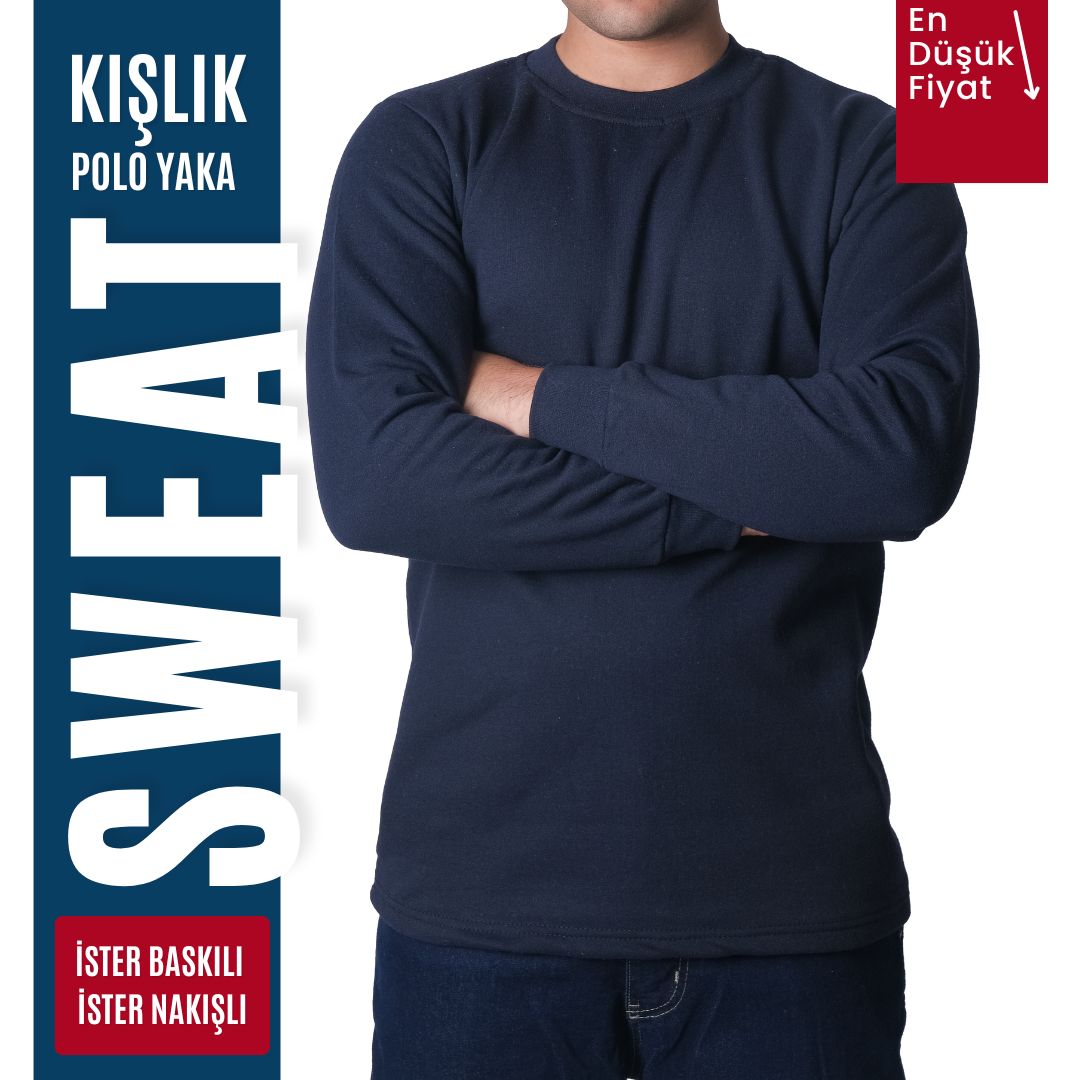 Baskılı Sıfır Yaka Sweat Lacivert