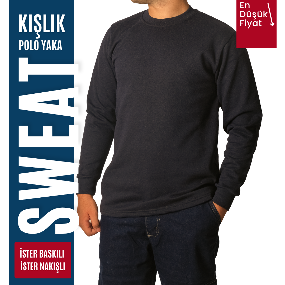 Baskılı Sıfır Yaka Sweat Siyah