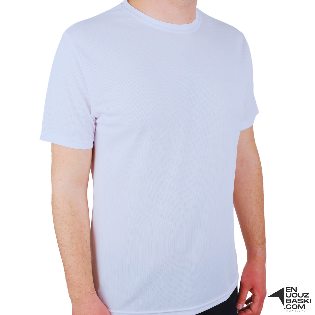 Baskılı Sıfır Yaka T-shirt Beyaz - Dry Touch
