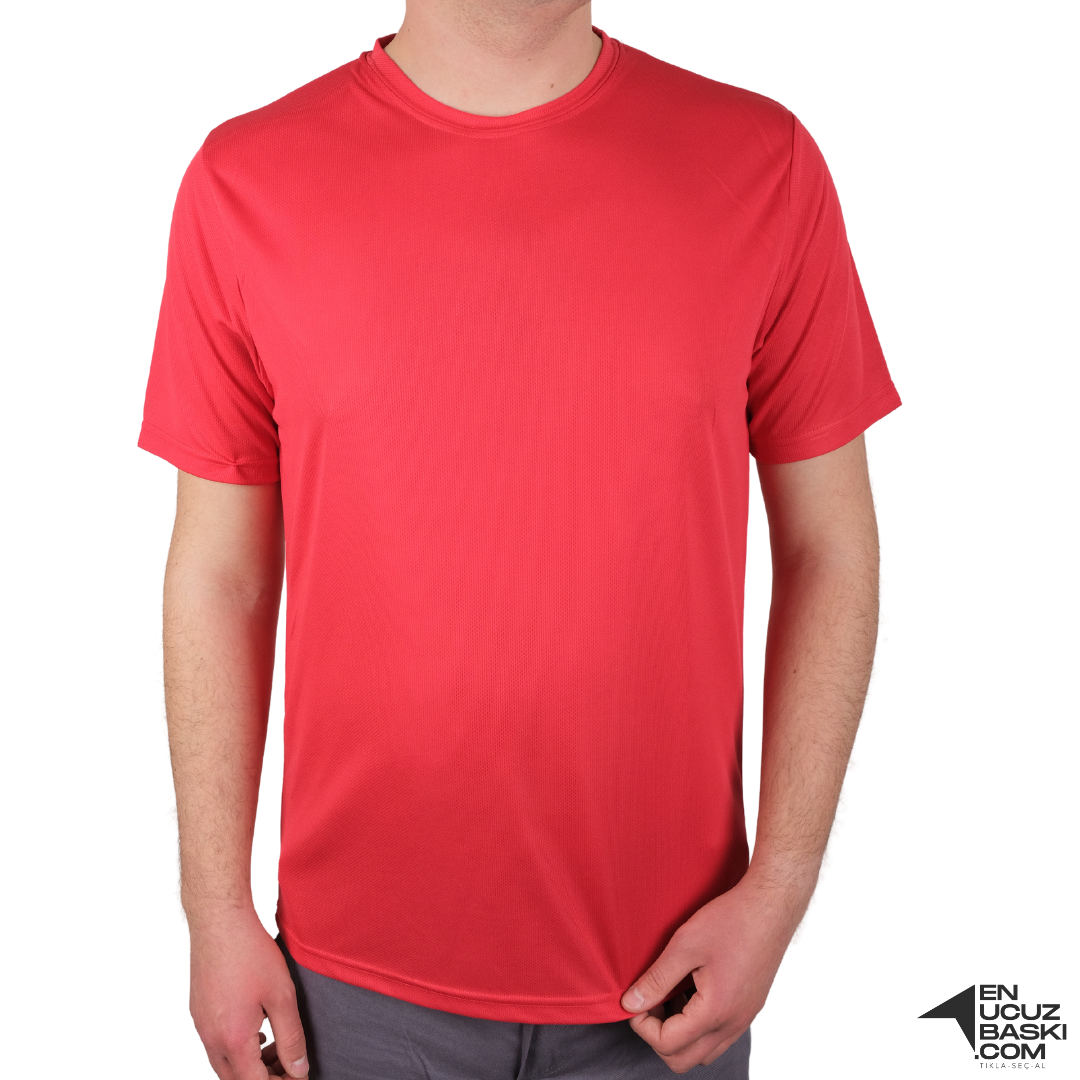 Baskılı Sıfır Yaka T-shirt Kırmızı - Dry Touch