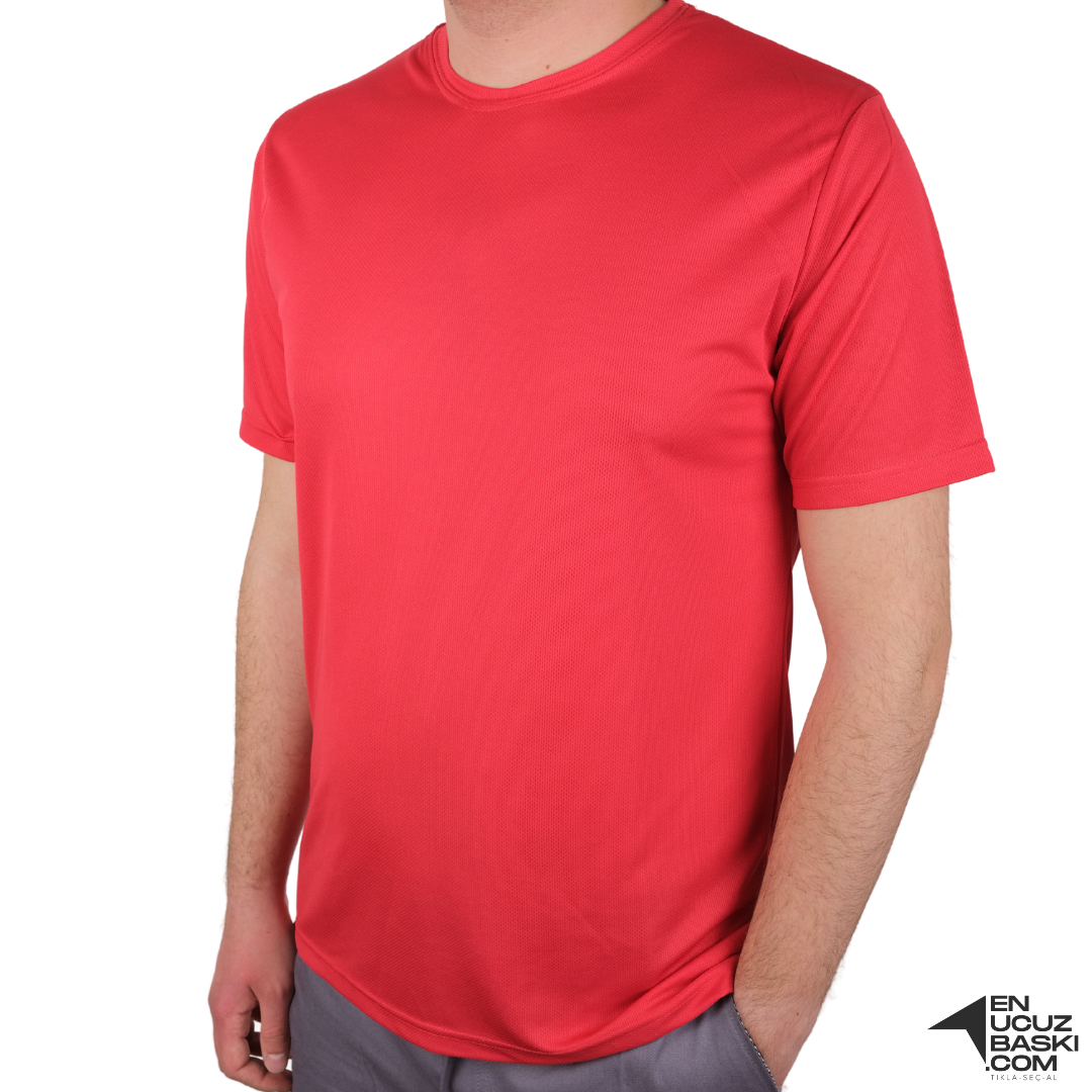 Baskılı Sıfır Yaka T-shirt Kırmızı - Dry Touch