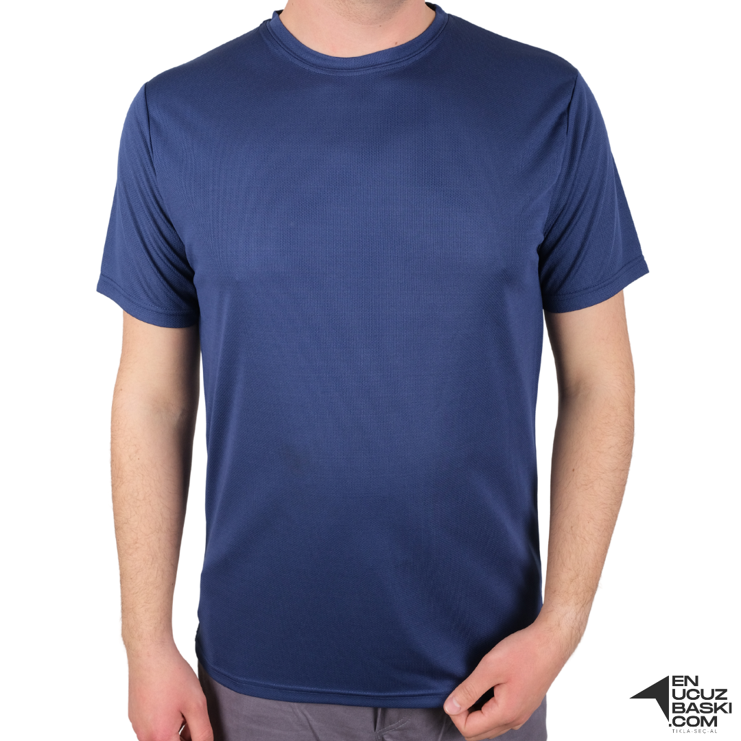 Baskılı Sıfır Yaka T-shirt Lacivert - Dry Touch