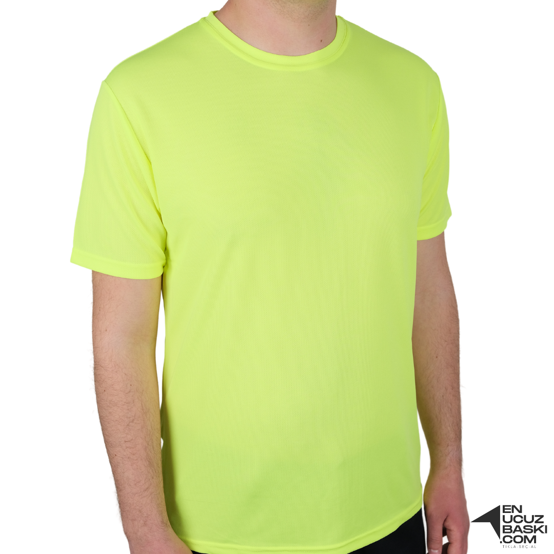 Baskılı Sıfır Yaka T-shirt Sarı - Dry Touch
