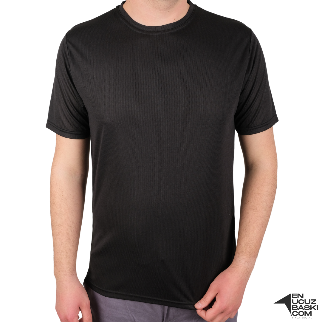 Baskılı Sıfır Yaka T-shirt Siyah - Dry Touch