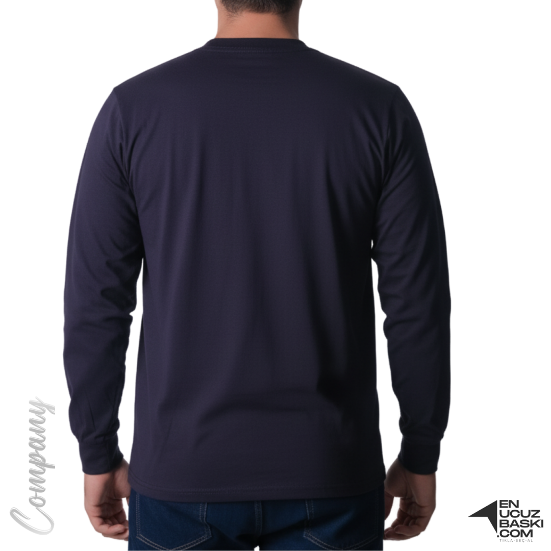 Baskılı Sıfır Yaka Uzun Kol T-shirt Siyah - Company