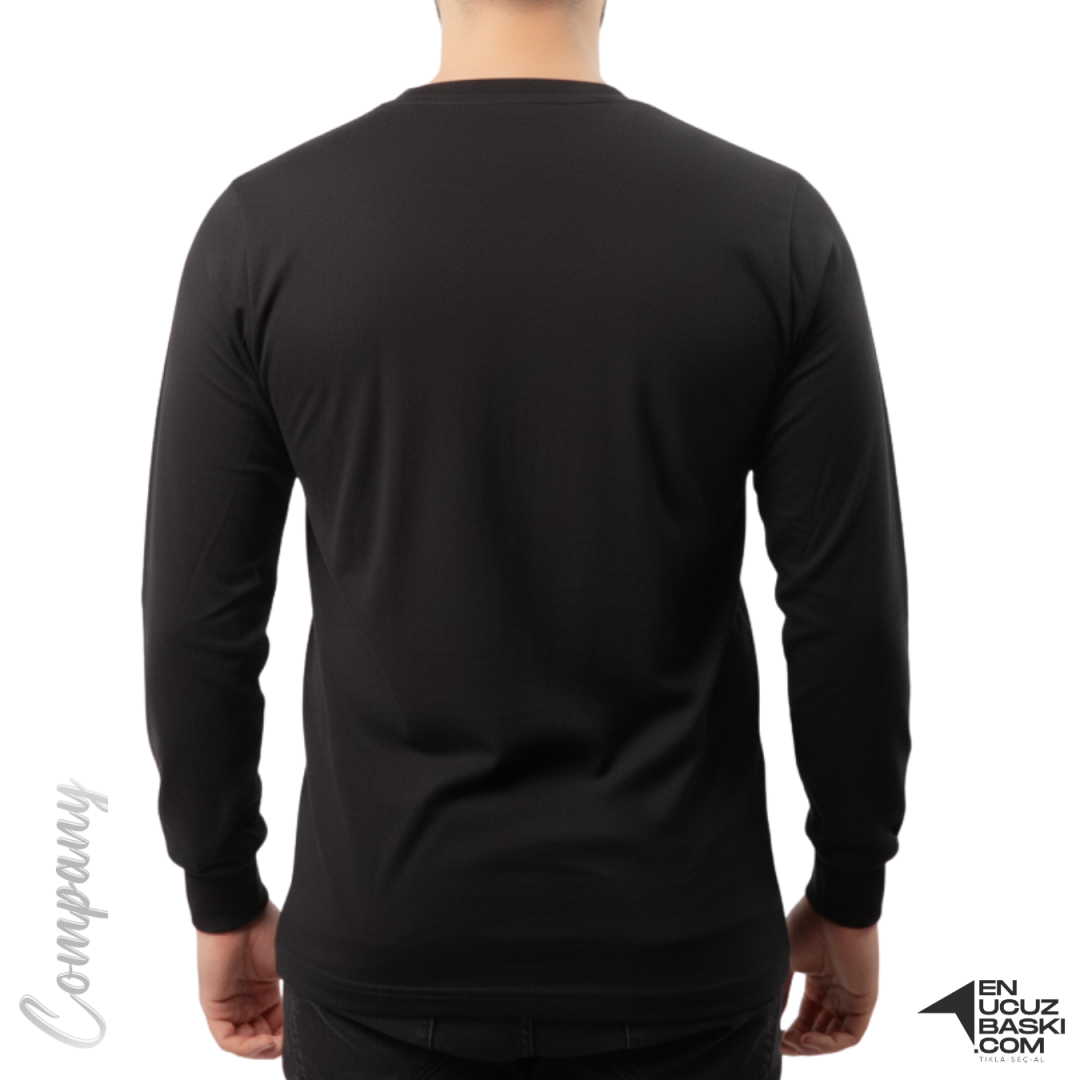 Baskılı Sıfır Yaka Uzun Kol T-shirt Siyah - Company