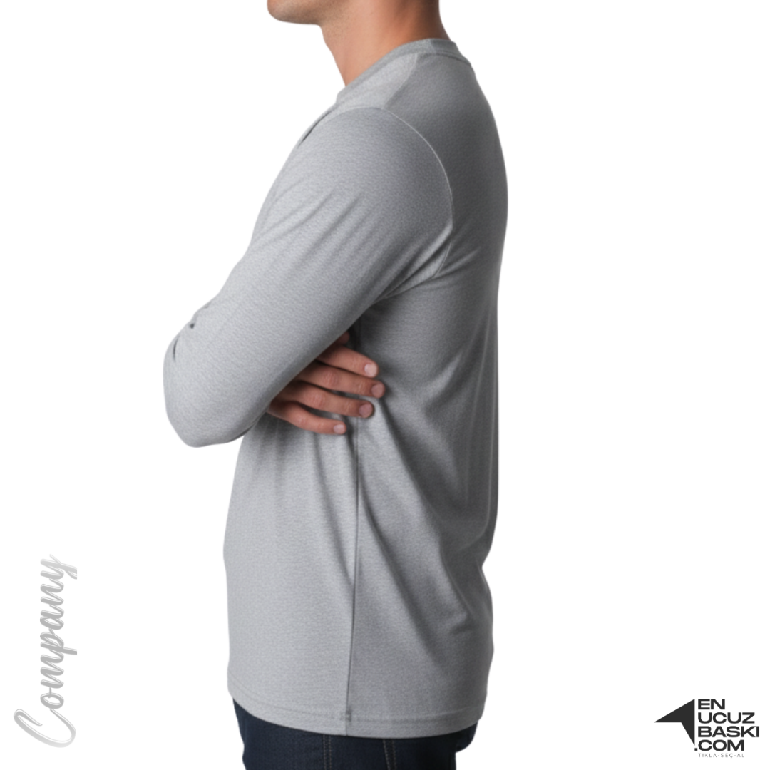 Baskılı Sıfır Yaka Uzun Kol T-shirt Siyah - Company