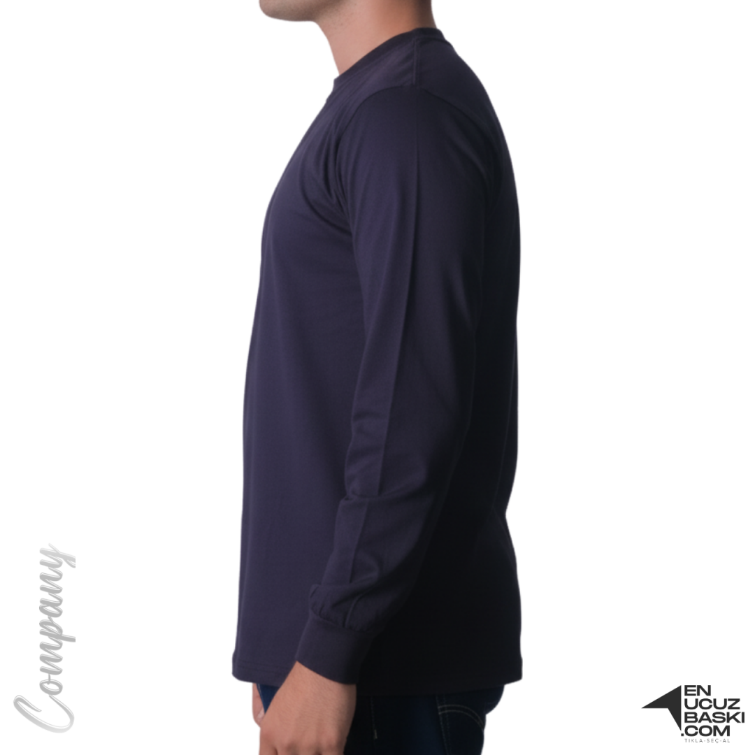 Baskılı Sıfır Yaka Uzun Kol T-shirt Siyah - Company