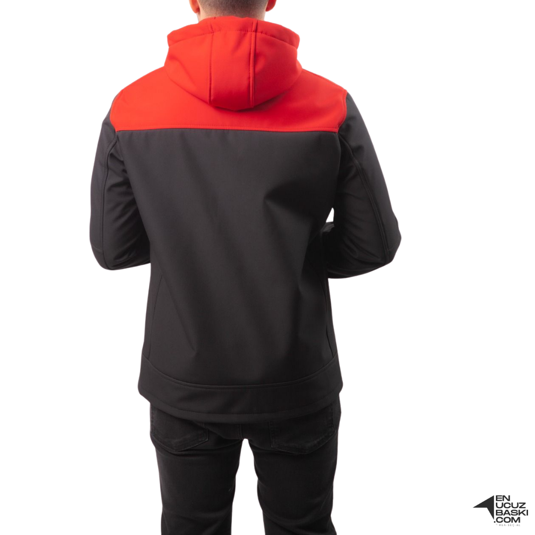 Baskılı Softshell Mont Kapşonlu / Kırmızı -  İş Kıyafeti