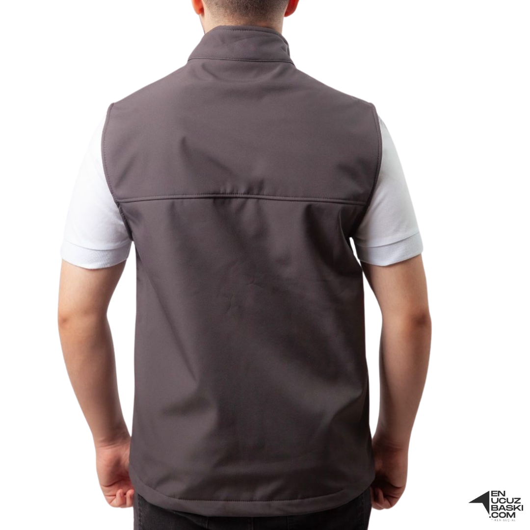 Baskılı Softshell Yelek / Gri - İş Kıyafeti